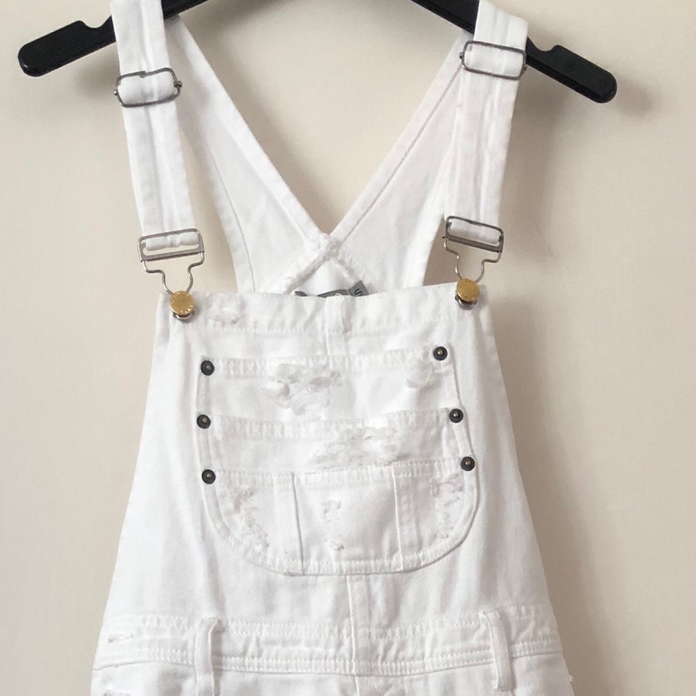 NEW LF shredded white denim overalls